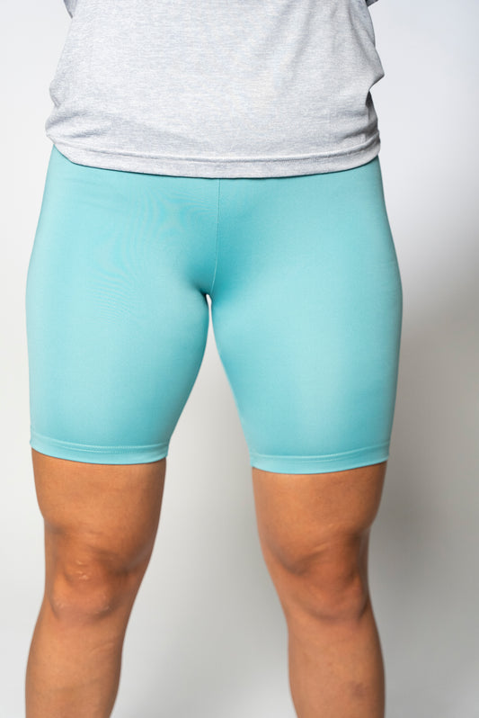 High Waisted Biker Shorts - Turquoise