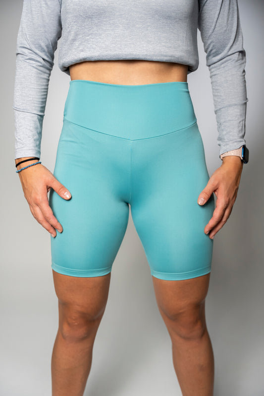 High Waisted Biker Shorts - Turquoise