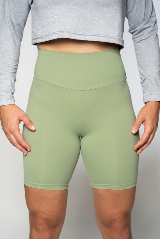 High Waisted Biker Shorts - Light Green